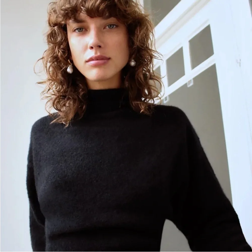 Aritzia Wilfred Lorin Black Wool Knit Alpaca Formal Evening Cozy Sweater Size XS - Picture 9 of 16